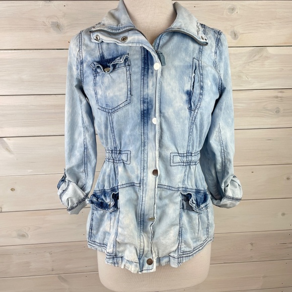 Charlotte Russe Blue White Bleached Denim Jacket - Picture 6 of 10